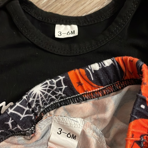 Baby Girl First Black Bat Skull Orange Pumpkin Fall Outfit 3-6M - Picture 6 of 8